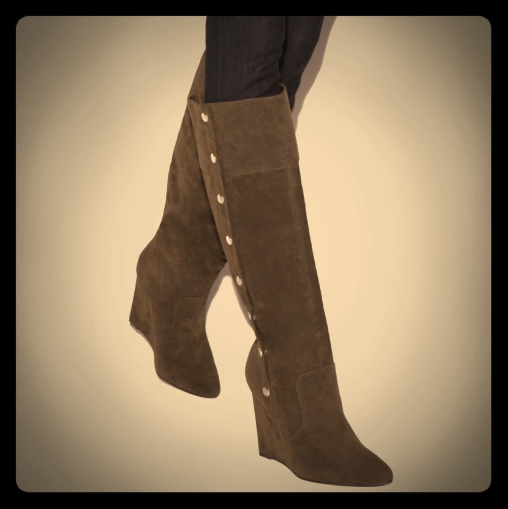 Button Wedge Boot in Olive
